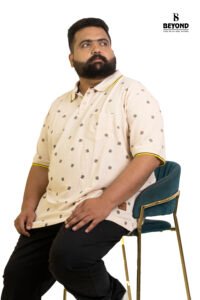 Beige Printed Polo T-Shirt with Contrast Yellow Piping (2XL–8XL) - Image 5