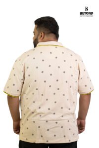 Beige Printed Polo T-Shirt with Contrast Yellow Piping (2XL–8XL) - Image 4