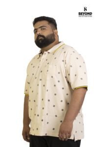 Beige Printed Polo T-Shirt with Contrast Yellow Piping (2XL–8XL) - Image 3