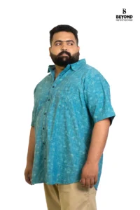 Turquoise Cotton Slub Printed Shirt – Summer-Ready Comfort in Sizes 2XL–8XL - Image 3