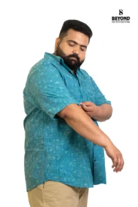 Turquoise Cotton Slub Printed Shirt – Summer-Ready Comfort in Sizes 2XL–8XL - Image 4