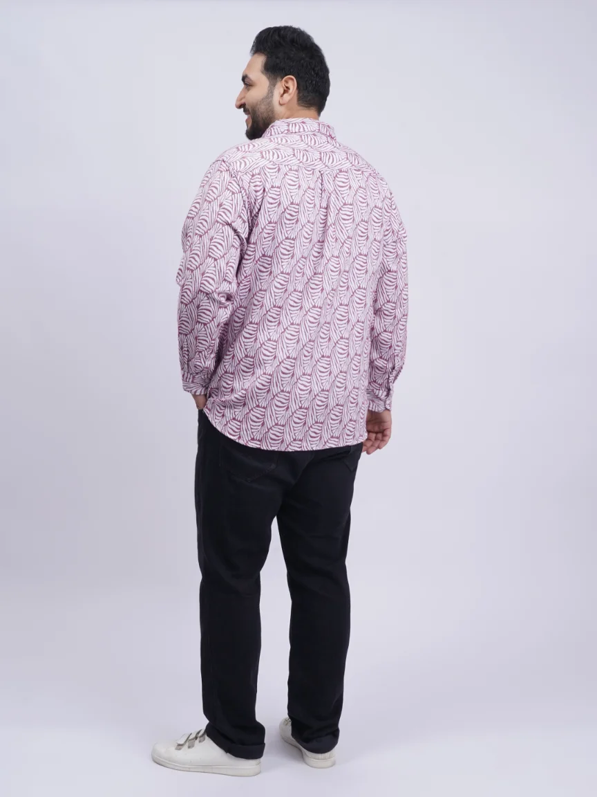 Maroon Leaf-Pattern Premium Plus-Size Shirt for Men (3XL–8XL) - Image 2