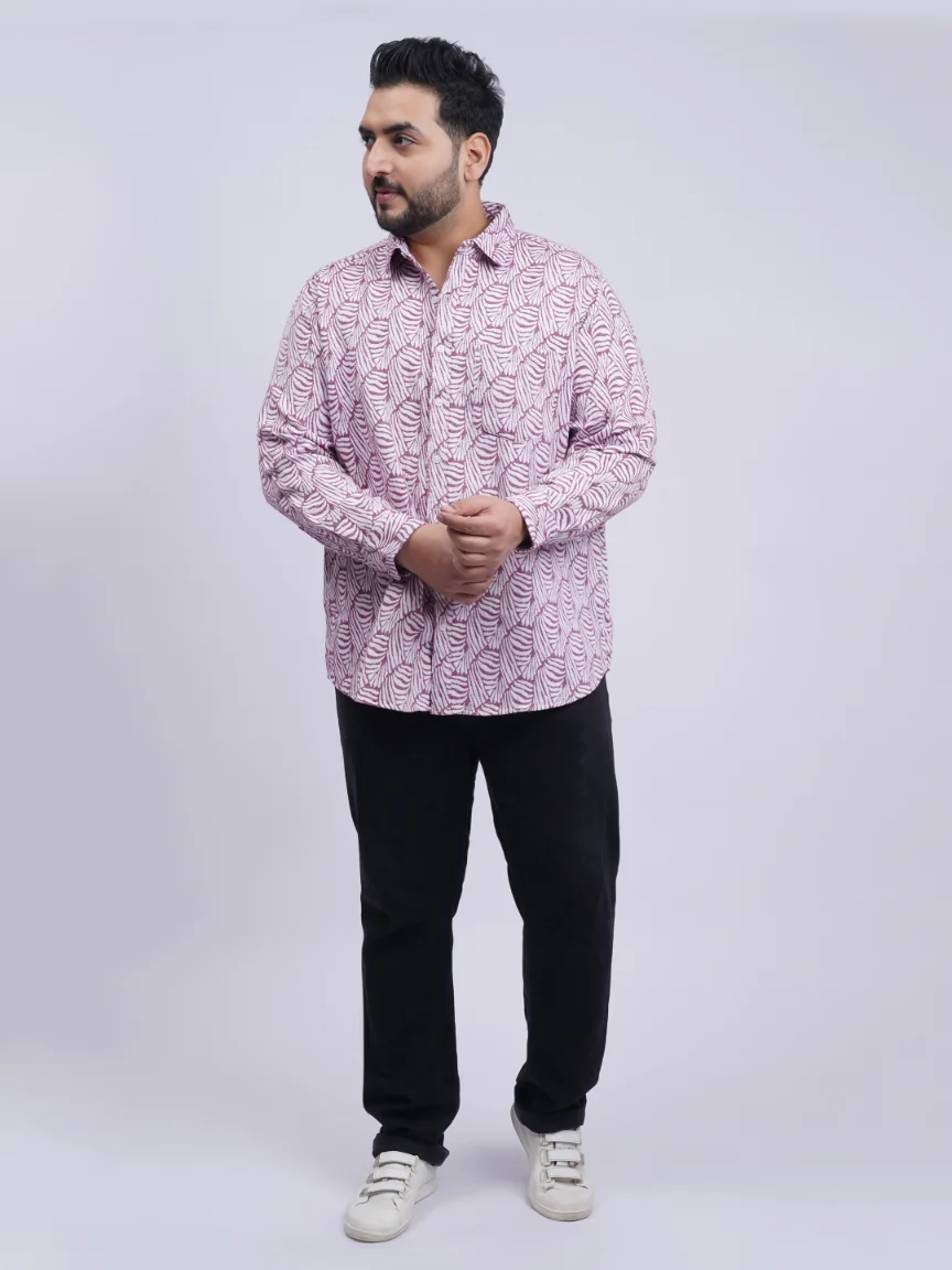 Maroon Leaf-Pattern Premium Plus-Size Shirt for Men (3XL–8XL) - Image 3