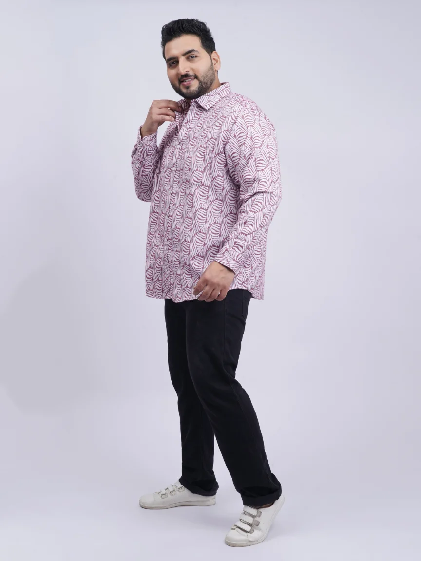 Maroon Leaf-Pattern Premium Plus-Size Shirt for Men (3XL–8XL) - Image 4