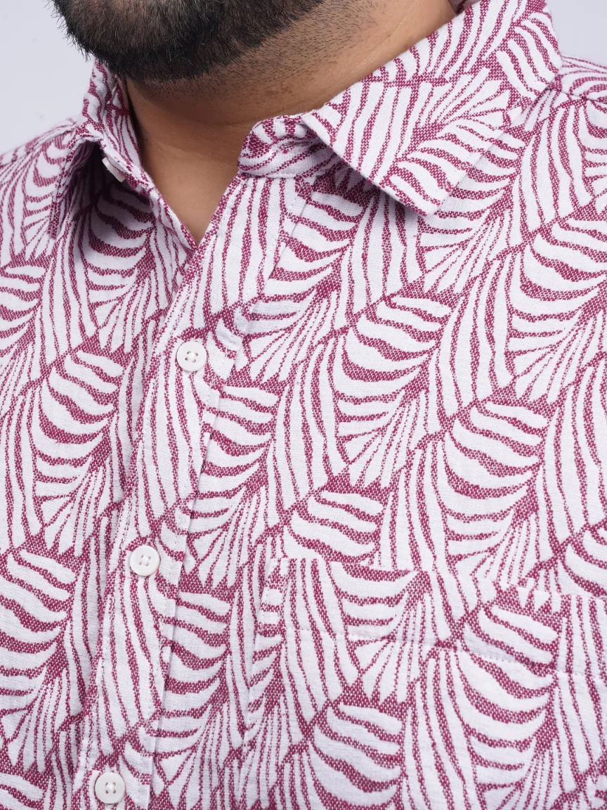 Maroon Leaf-Pattern Premium Plus-Size Shirt for Men (3XL–8XL) - Image 6