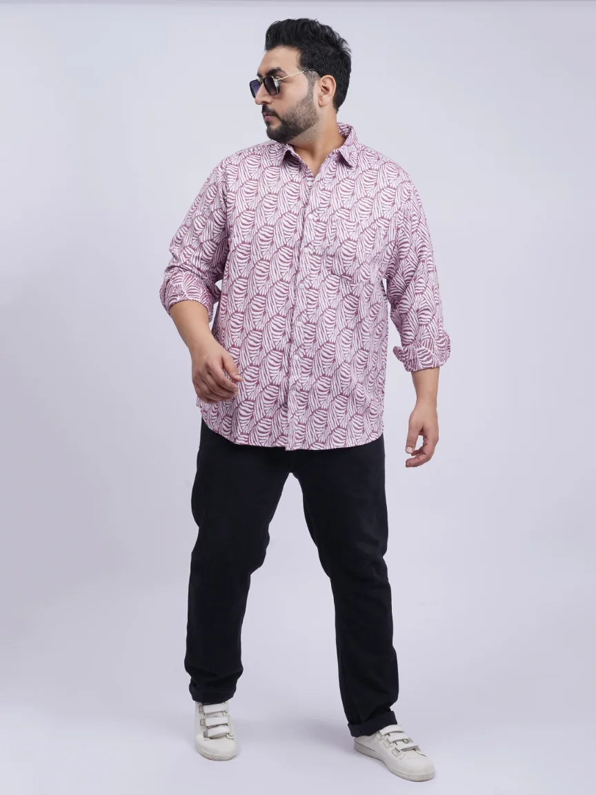 Maroon Leaf-Pattern Premium Plus-Size Shirt for Men (3XL–8XL)