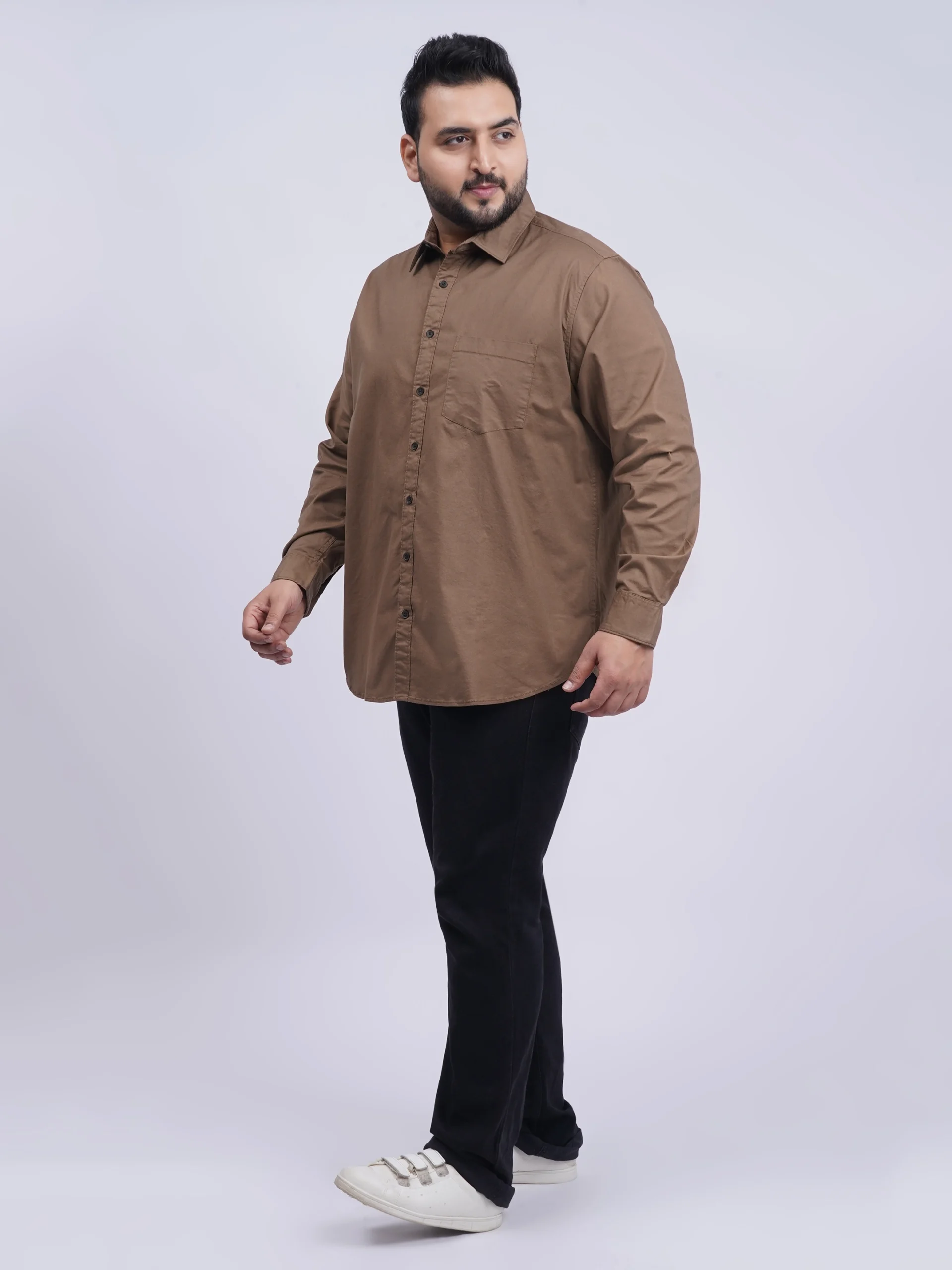 Brown Premium Solid Plus-Size Shirt for Men (3XL–8XL) - 8XL