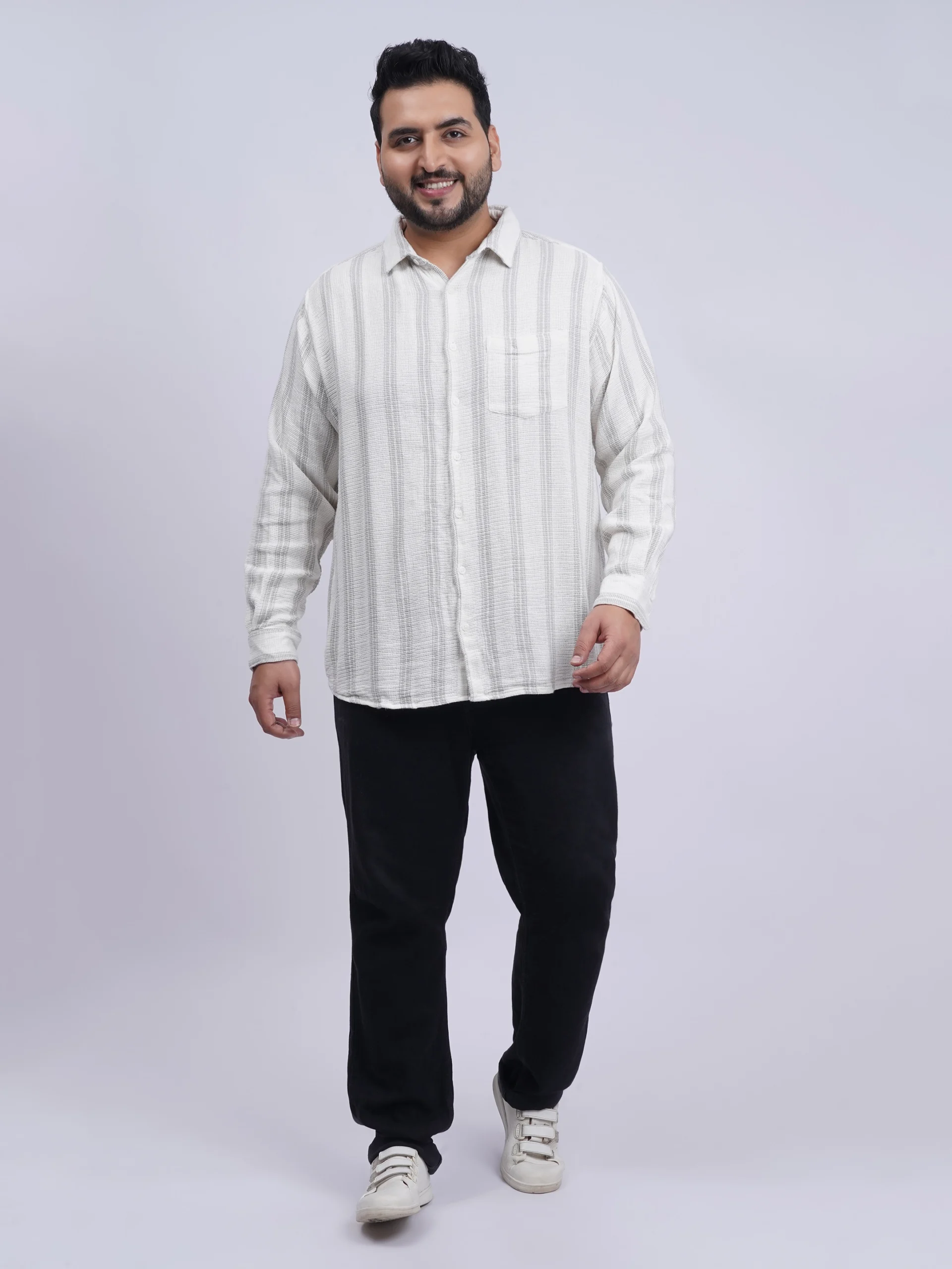 White Textured Striped Plus-Size Shirt for Men (3XL–8XL) - Image 6