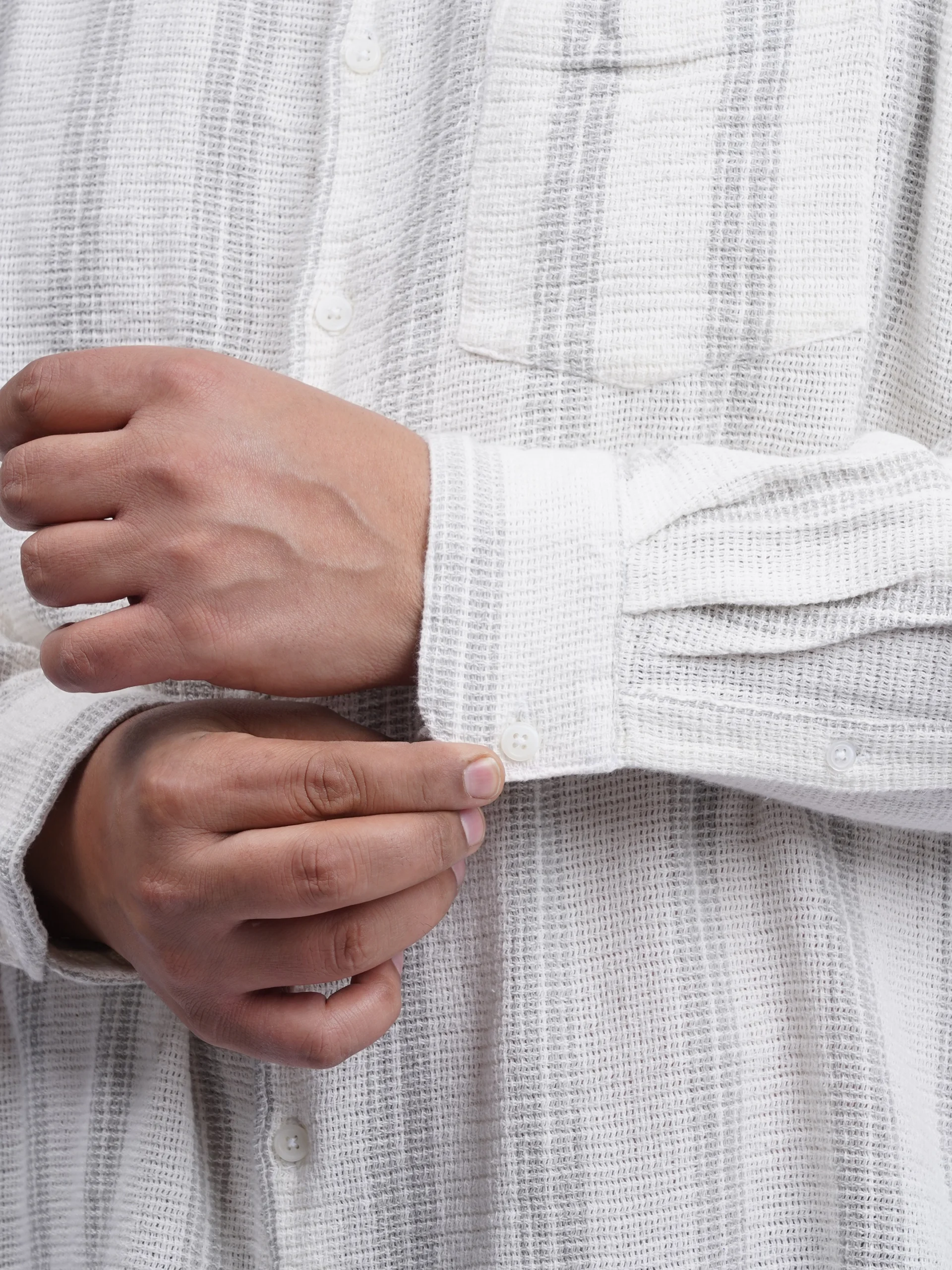 White Textured Striped Plus-Size Shirt for Men (3XL–8XL) - Image 2