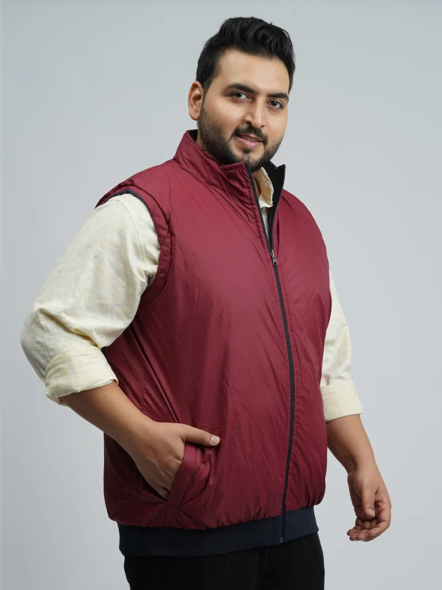 Men’s Plus Size Reversible Sleeveless Puffer Jacket – Maroon & Navy | Big Size Winterwear (3XL–8XL)