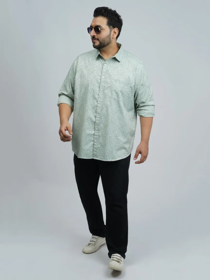 Mint Green Textured Floral Printed Plus-Size Shirt for Men
