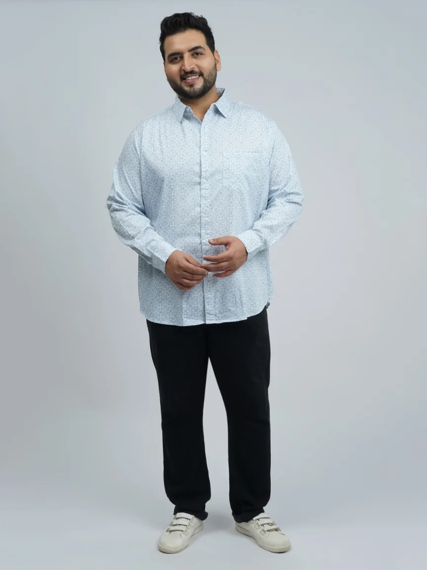 Light Blue Micro-Printed Premium Plus-Size Shirt for Men (3XL–8XL)