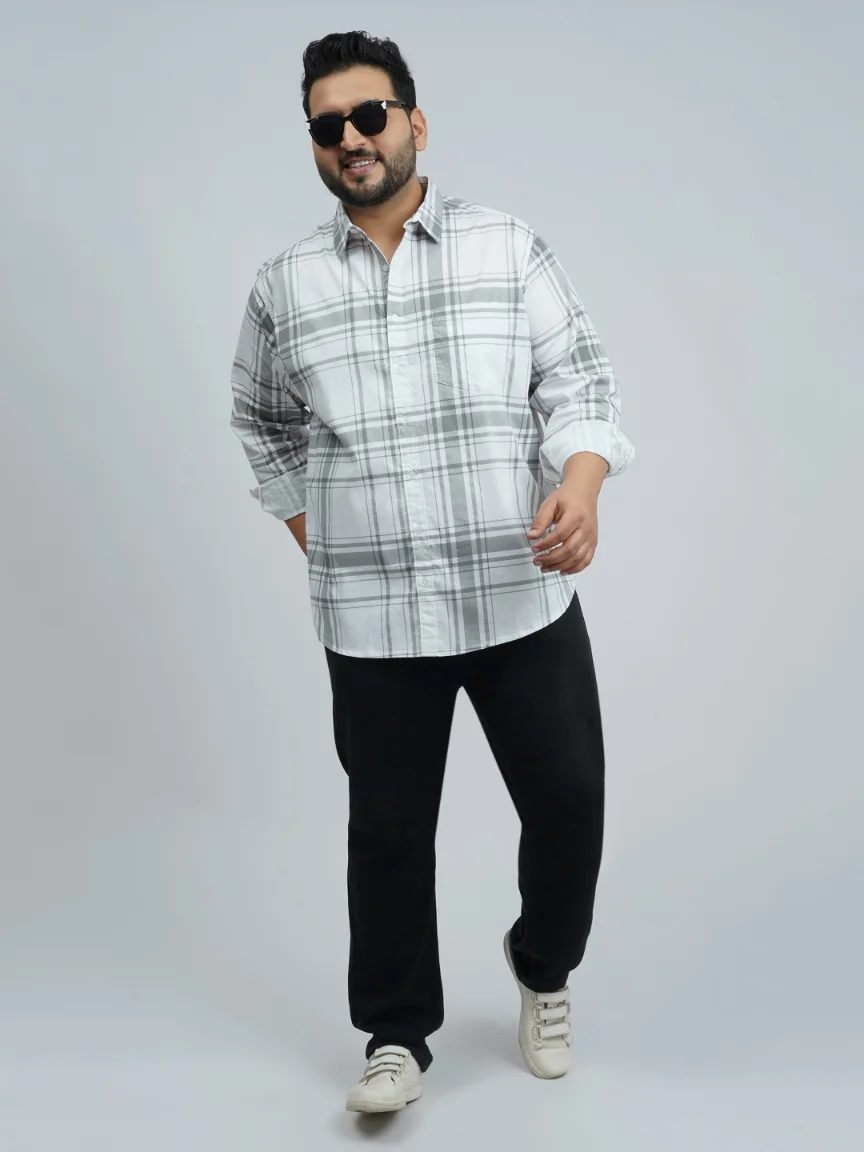 White & Grey Classic Check Plus-Size Shirt for Men (2XL–8XL) | Beyond The Plus Size Store