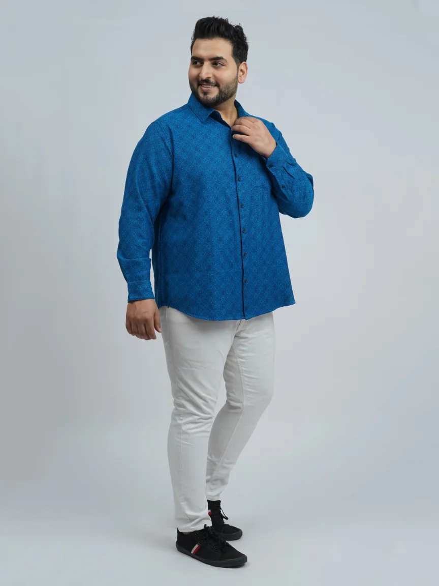 Blue Abstract Geometric Printed Plus-Size Shirt for Men (3XL–8XL)