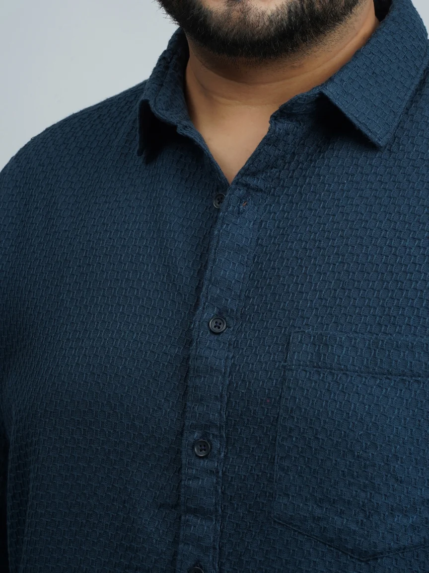 Navy Blue Premium Jacquard Textured Plus-Size Shirt for Men (3XL–8xl)