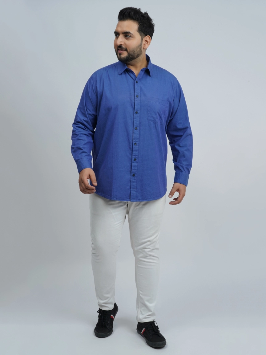 Royal Blue Jacquard Cotton Plus-Size Shirt for Men (3XL–8XL) - Image 6