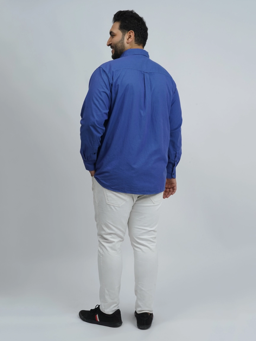 Royal Blue Jacquard Cotton Plus-Size Shirt for Men (3XL–8XL) - Image 5