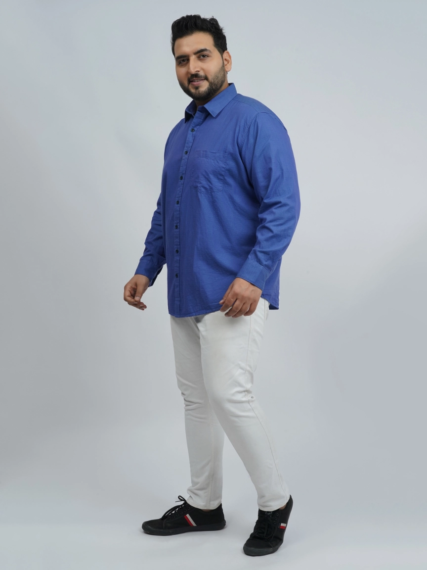 Royal Blue Jacquard Cotton Plus-Size Shirt for Men (3XL–8XL) - Image 4