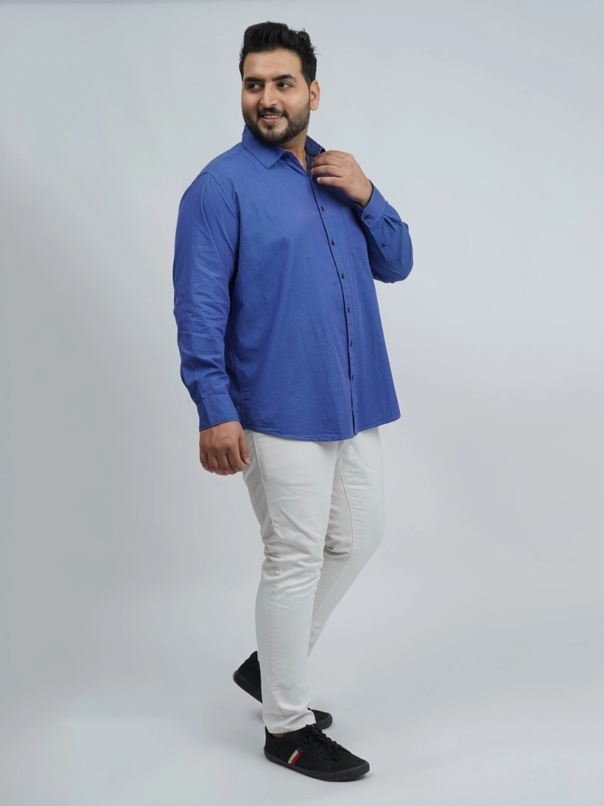 Royal Blue Jacquard Cotton Plus-Size Shirt for Men (3XL–8XL) - Image 3
