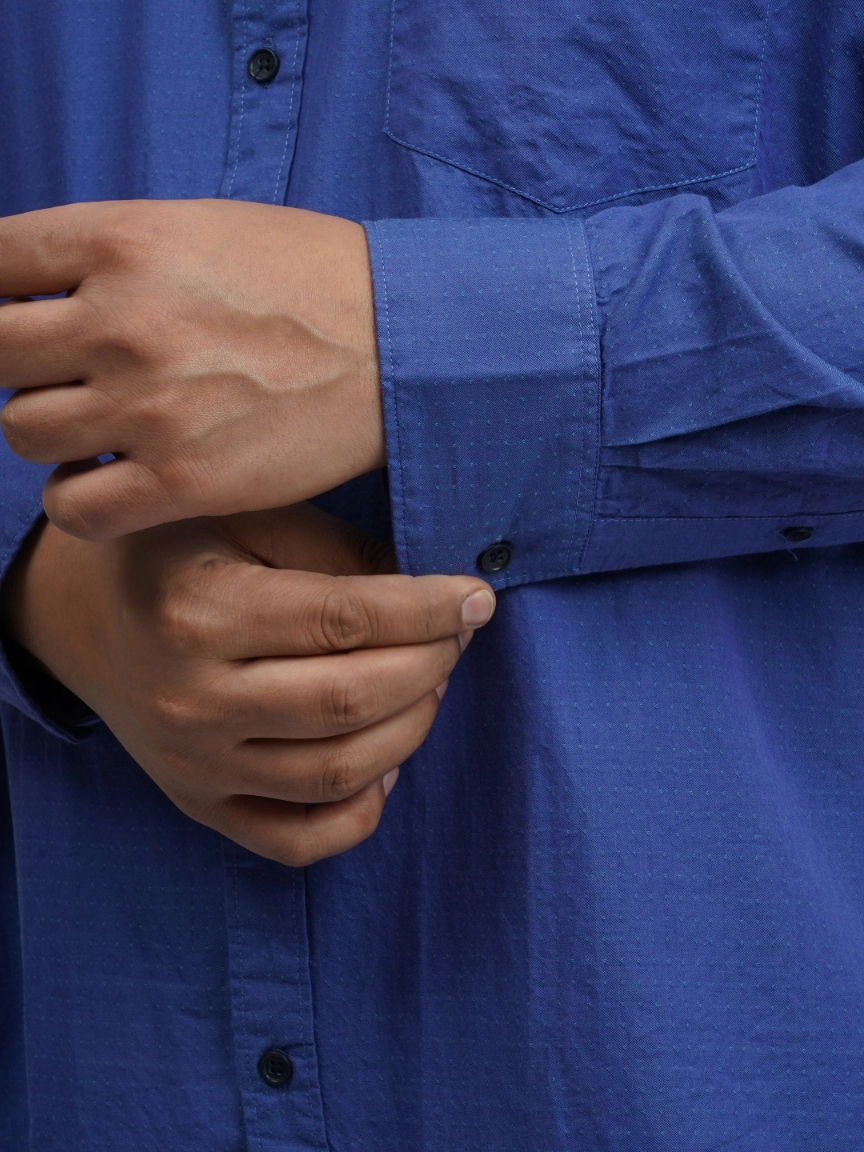 Royal Blue Jacquard Cotton Plus-Size Shirt for Men (3XL–8XL) - Image 2