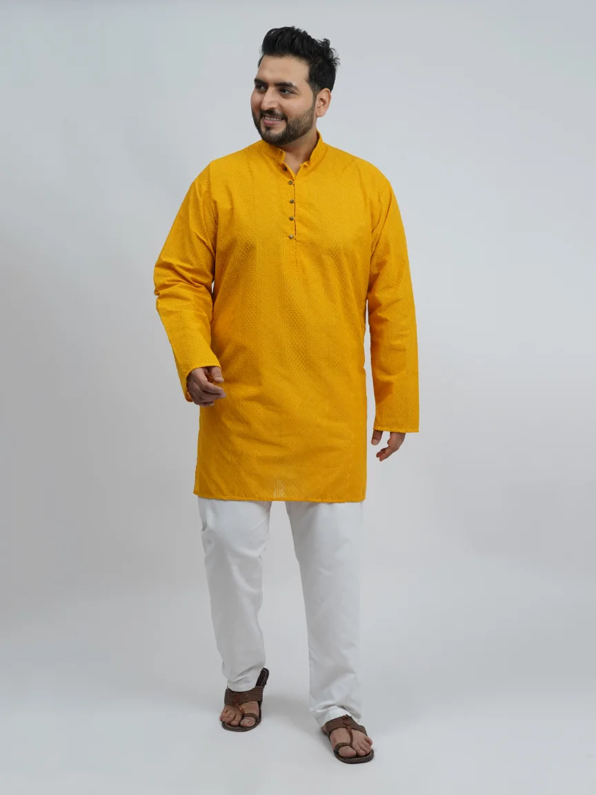 Mustard Festive Textured Plus-Size Kurta for Men (3XL–8XL)