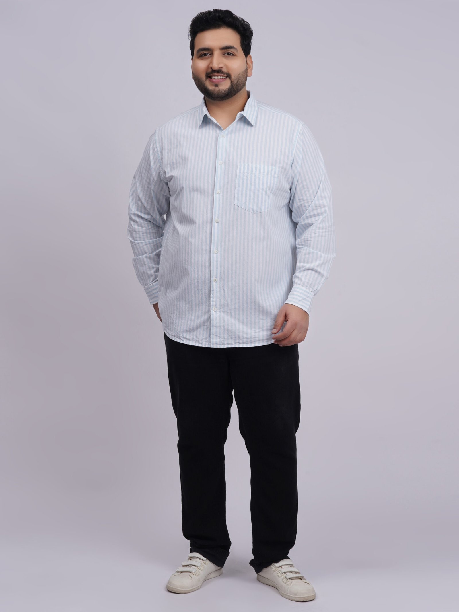 Men’s Premium Striped Cotton Shirt – Relaxed Fit (Plus Size 2XL–8XL)