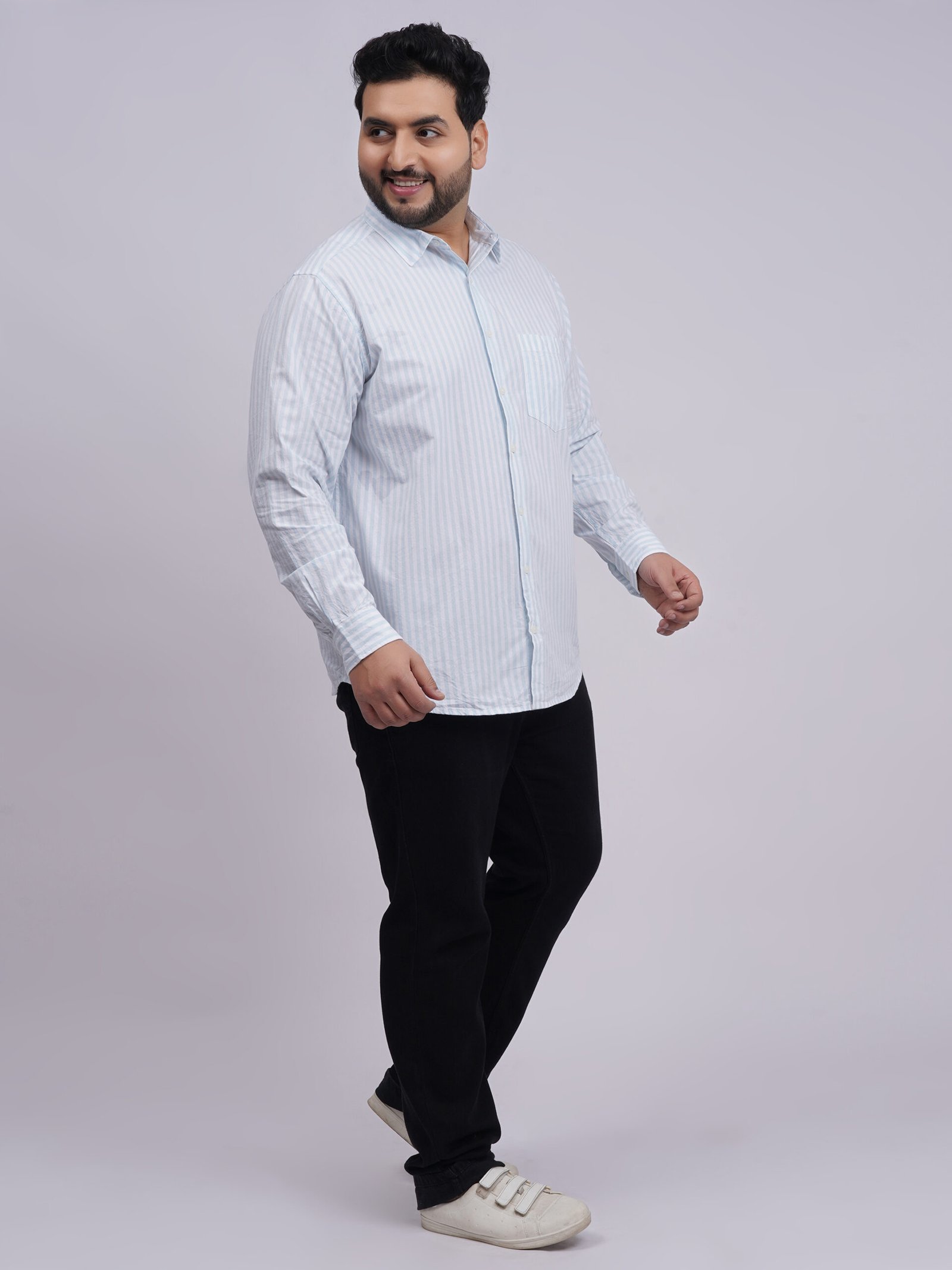 Men’s Premium Striped Cotton Shirt – Relaxed Fit (Plus Size 2XL–8XL)