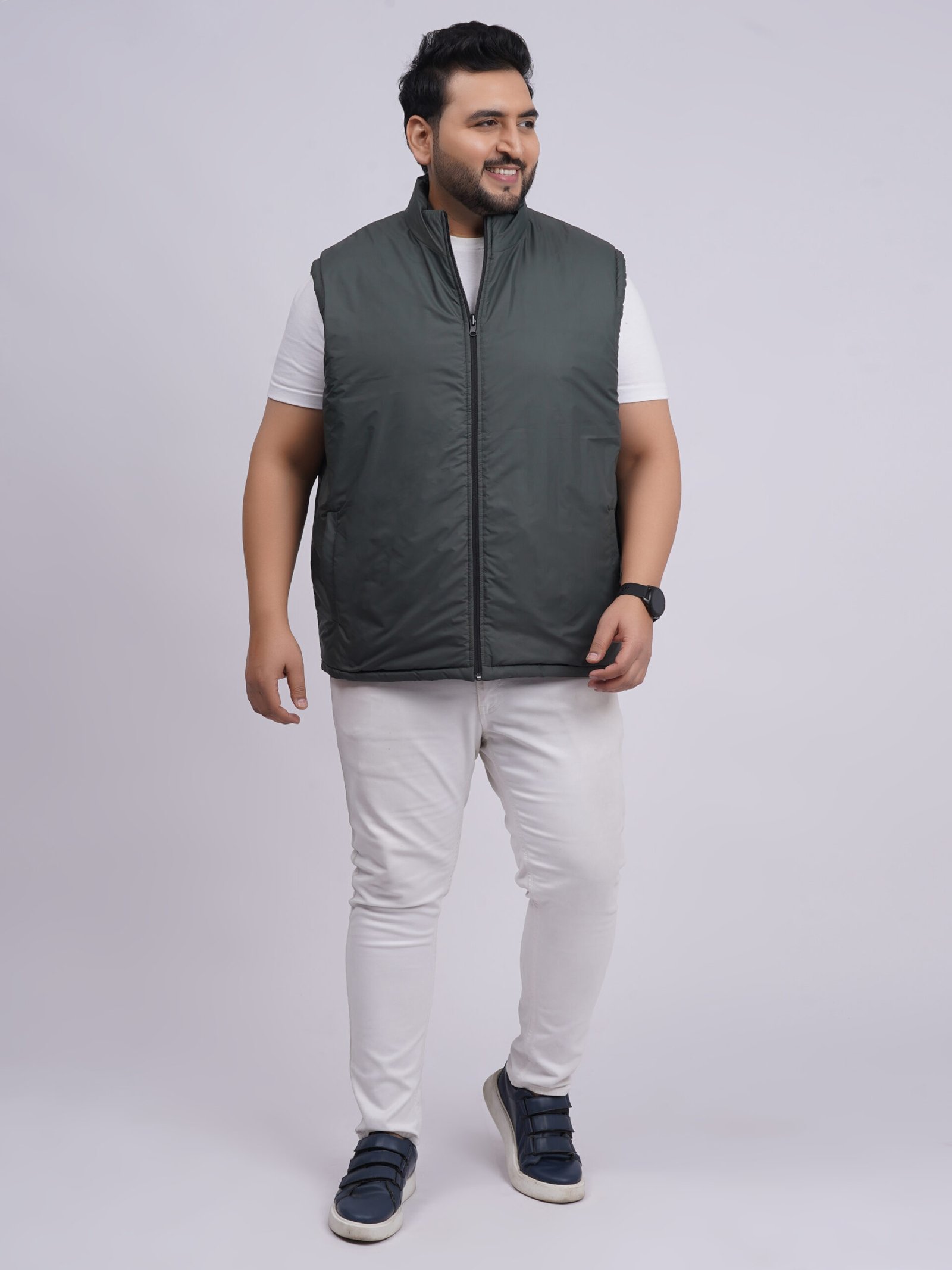 Men’s Plus Size Reversible Sleeveless Jacket (Olive Green & Black)