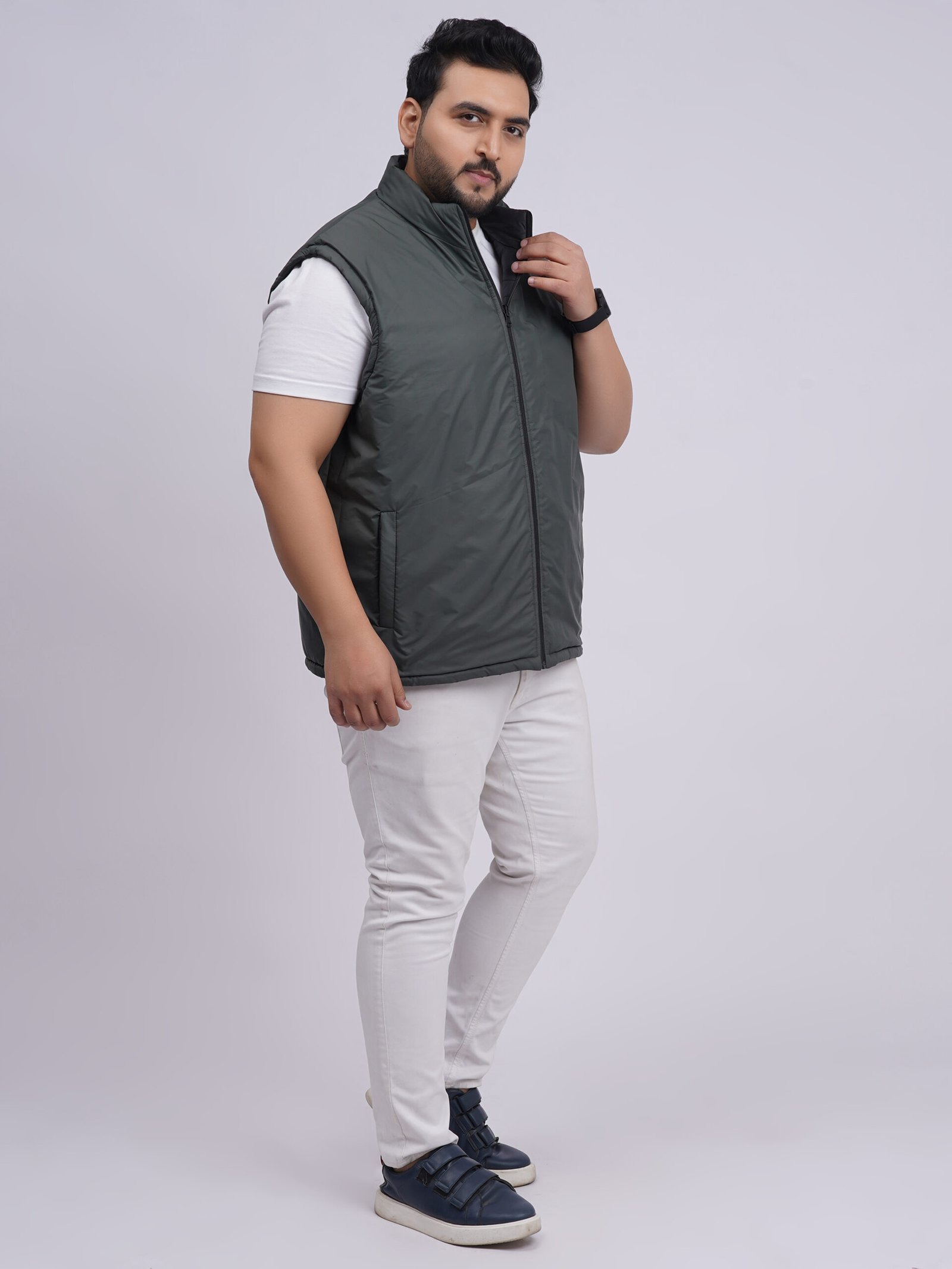 Men’s Plus Size Reversible Sleeveless Jacket (Olive Green & Black)
