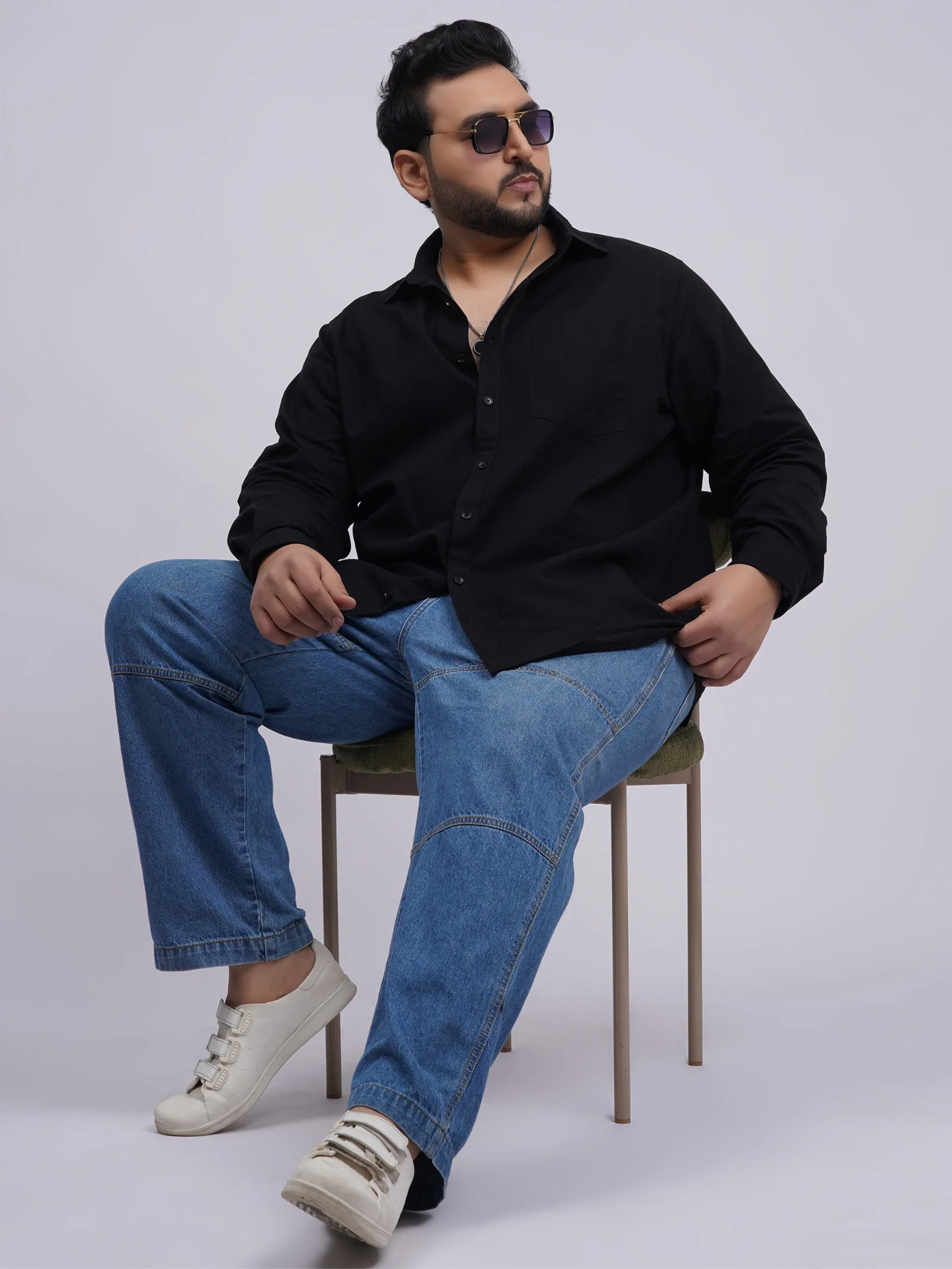 Plus Size Black Solid Casual Shirt for Men