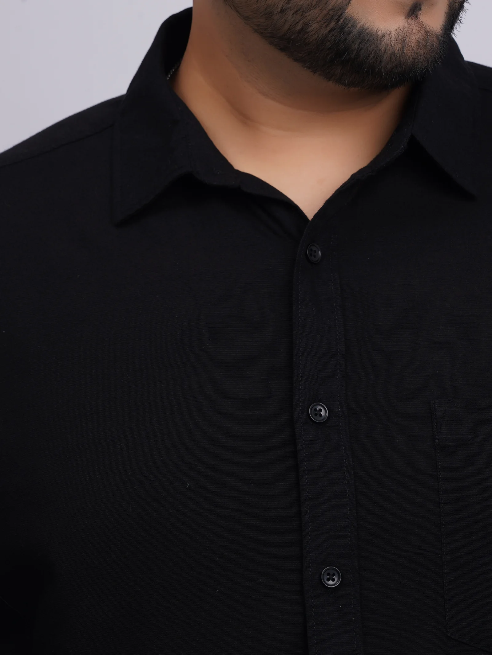 Plus Size Black Solid Casual Shirt for Men