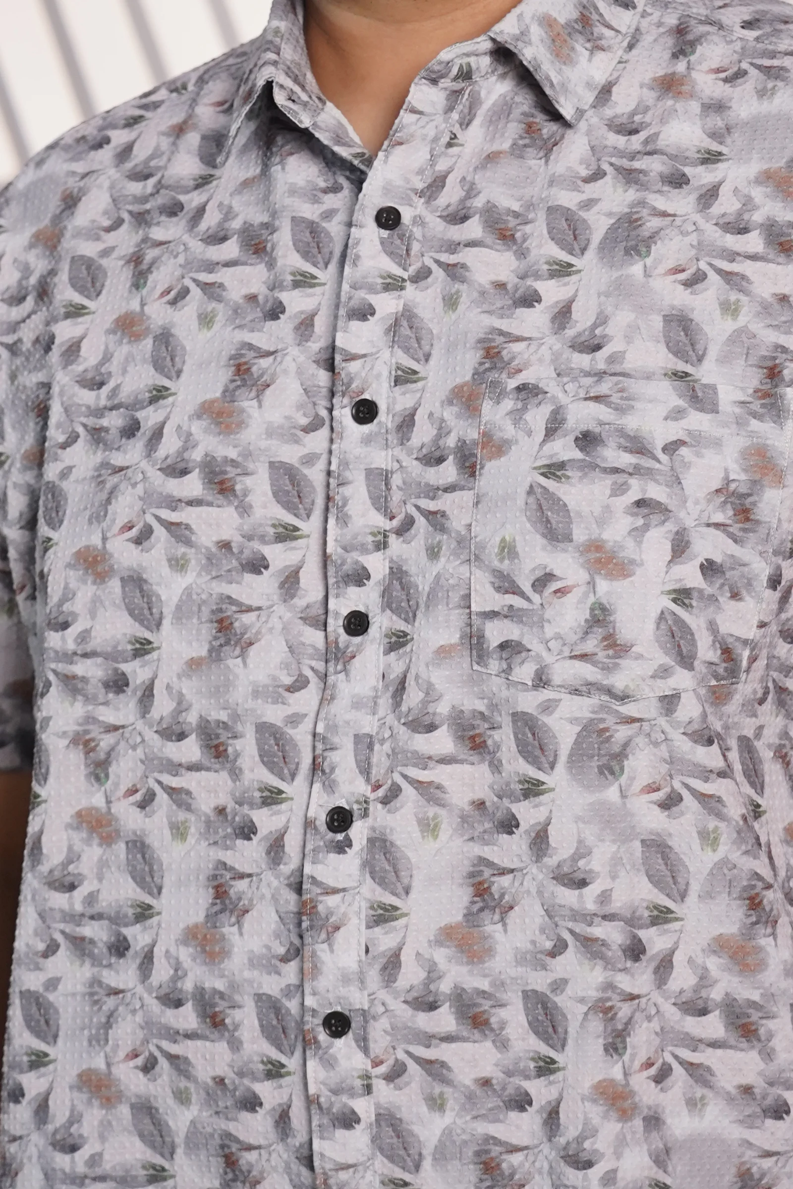 Plus Size Grey Floral Printed Casual Shirt for Men