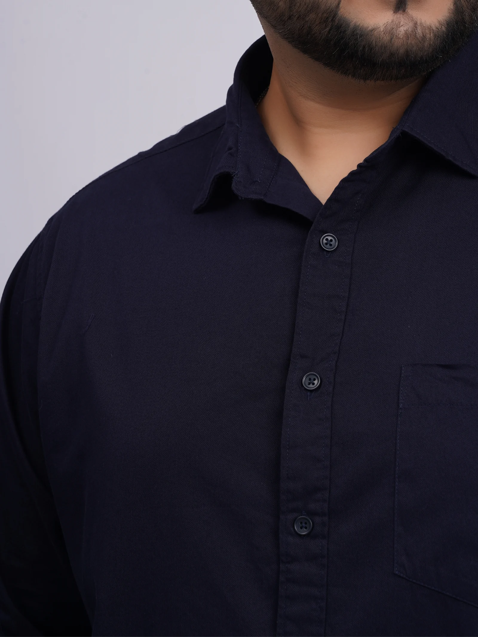 Plus Size Navy Blue Solid Casual Shirt for Men