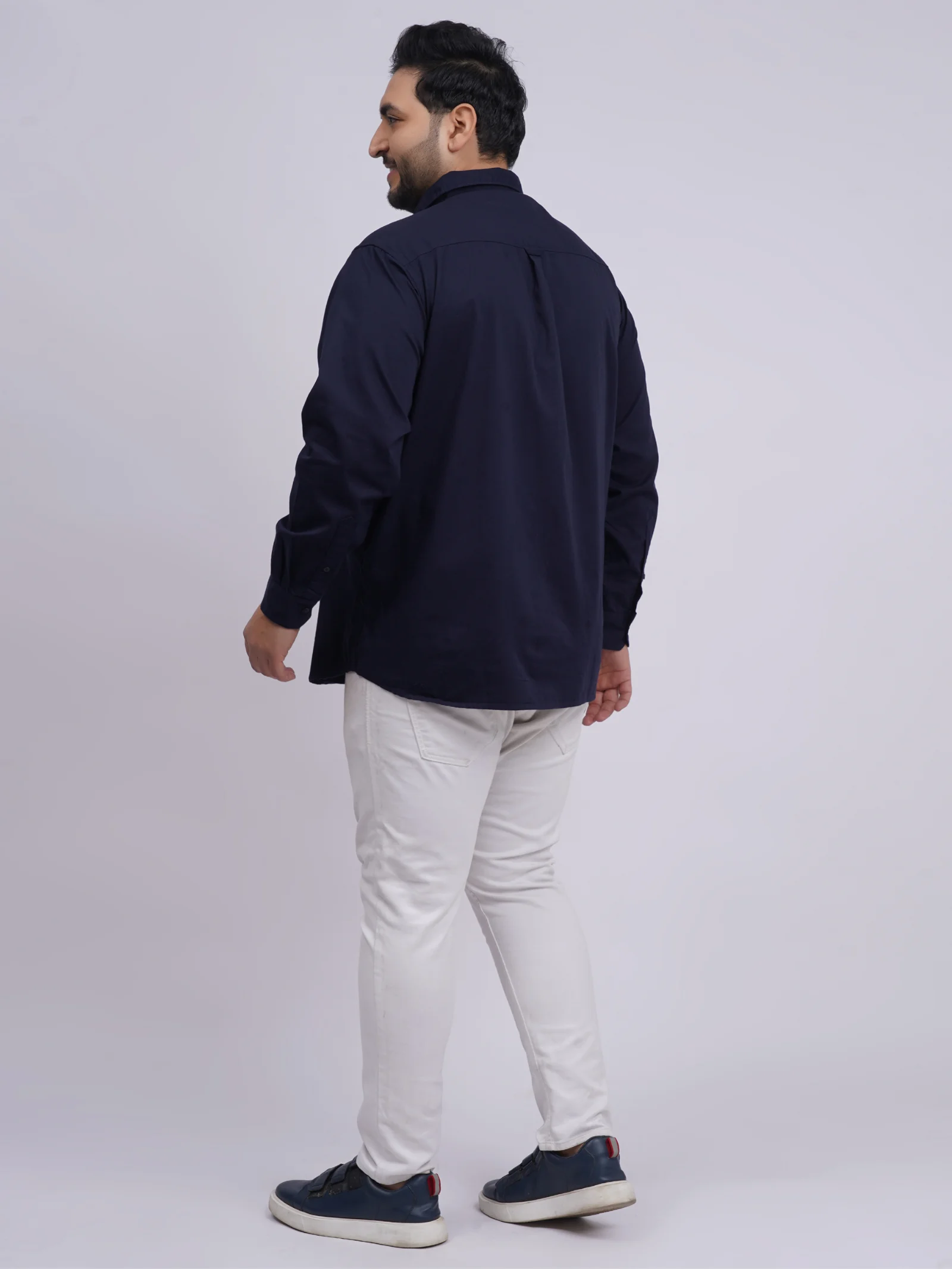 Plus Size Navy Blue Solid Casual Shirt for Men - Image 5