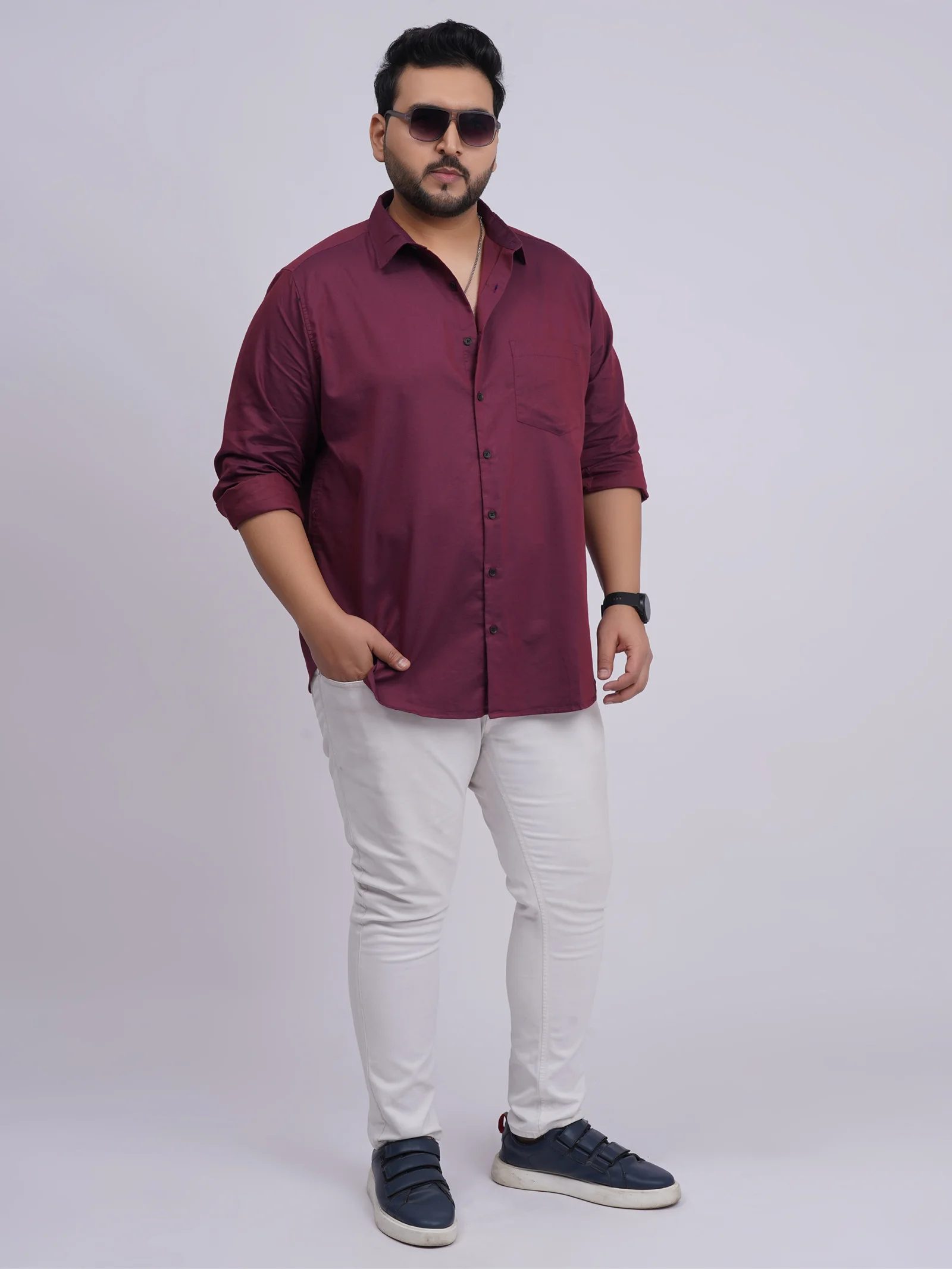 Plus Size Maroon Solid Casual Shirt for Men