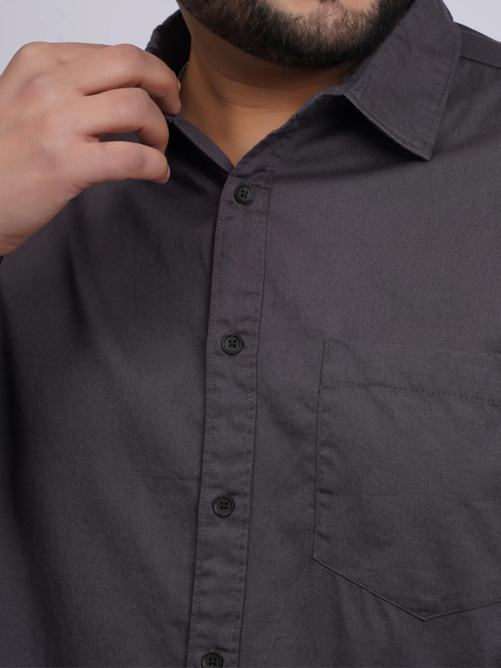 Plus Size Charcoal Grey Solid Casual Shirt for Men