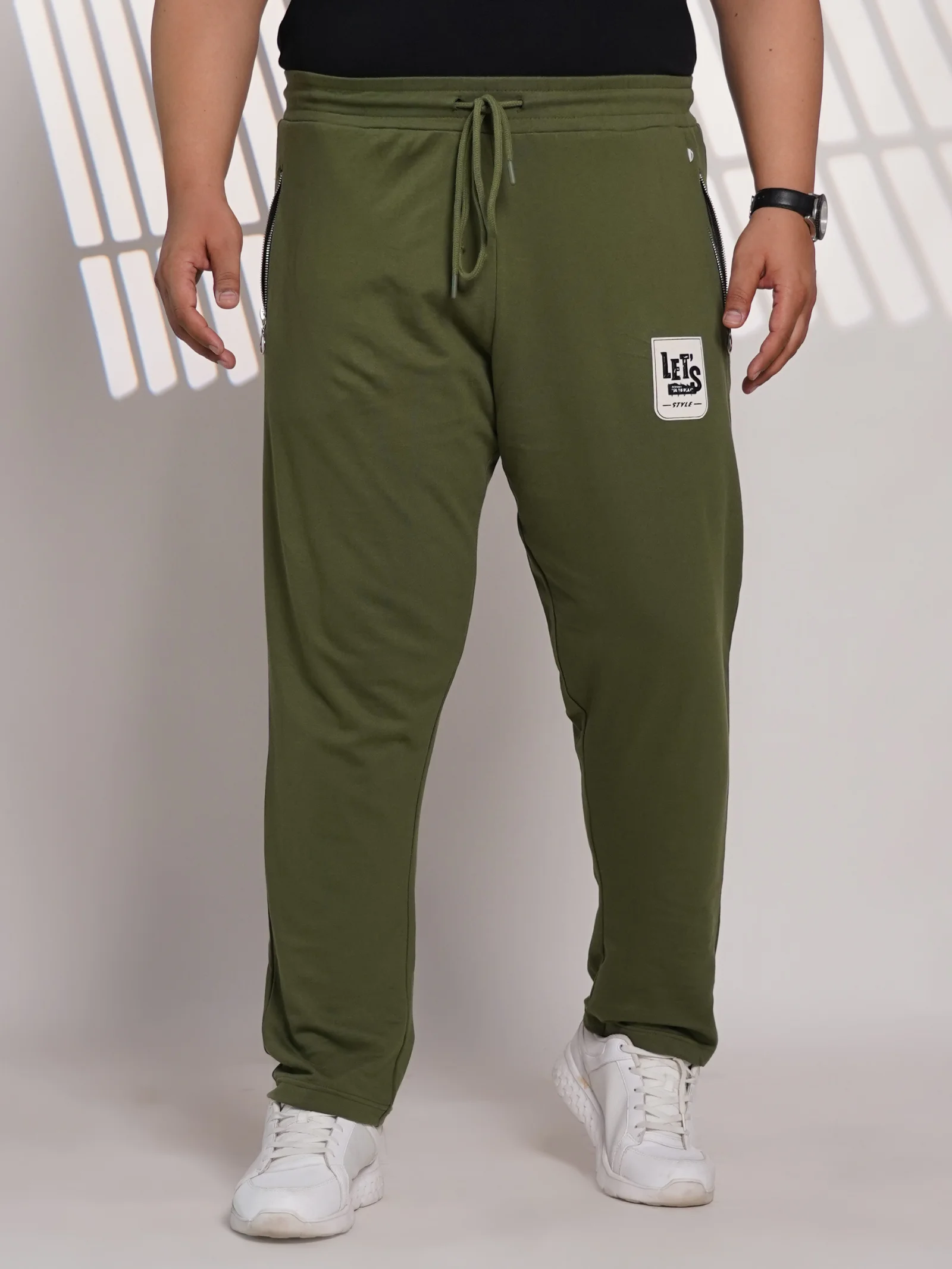 Plus Size Olive Green Cotton Blend Jogger Track Pant for Men