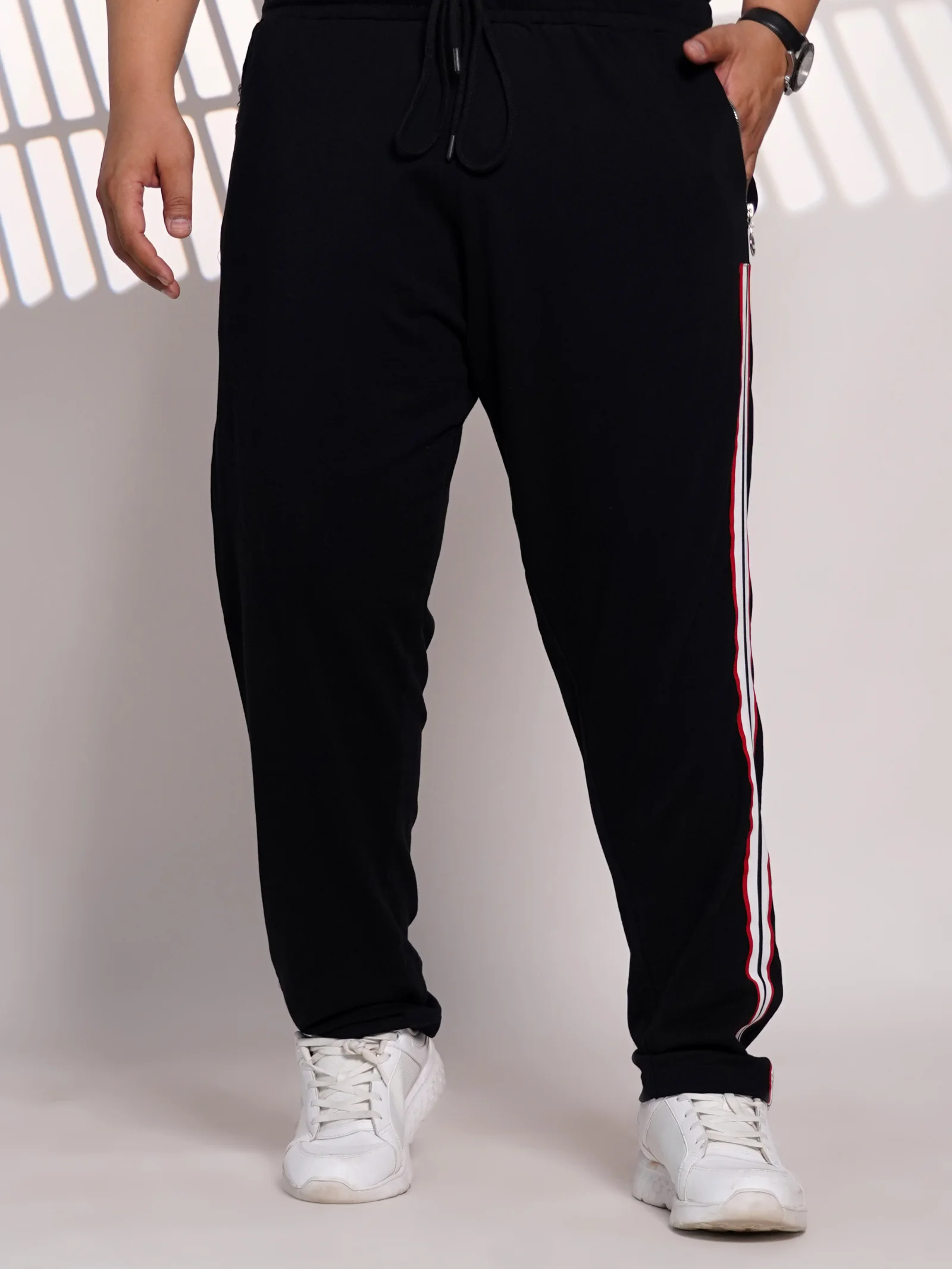 Plus Size Black Side Stripe Jogger Track Pant for Men