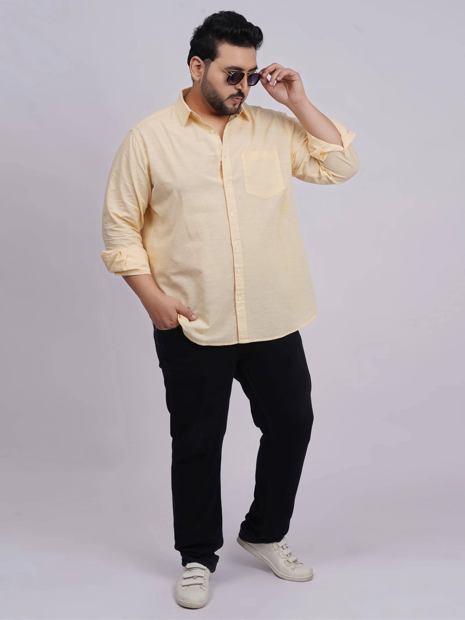 Plus Size Cream Full Sleeve Casual Shirt for Men