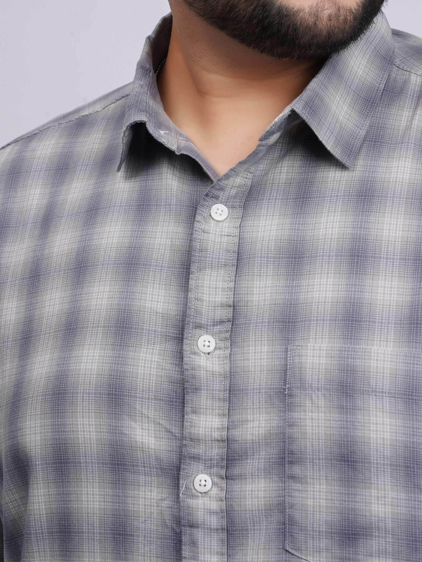 Plus Size Grey Checked Full Sleeve Shirt for