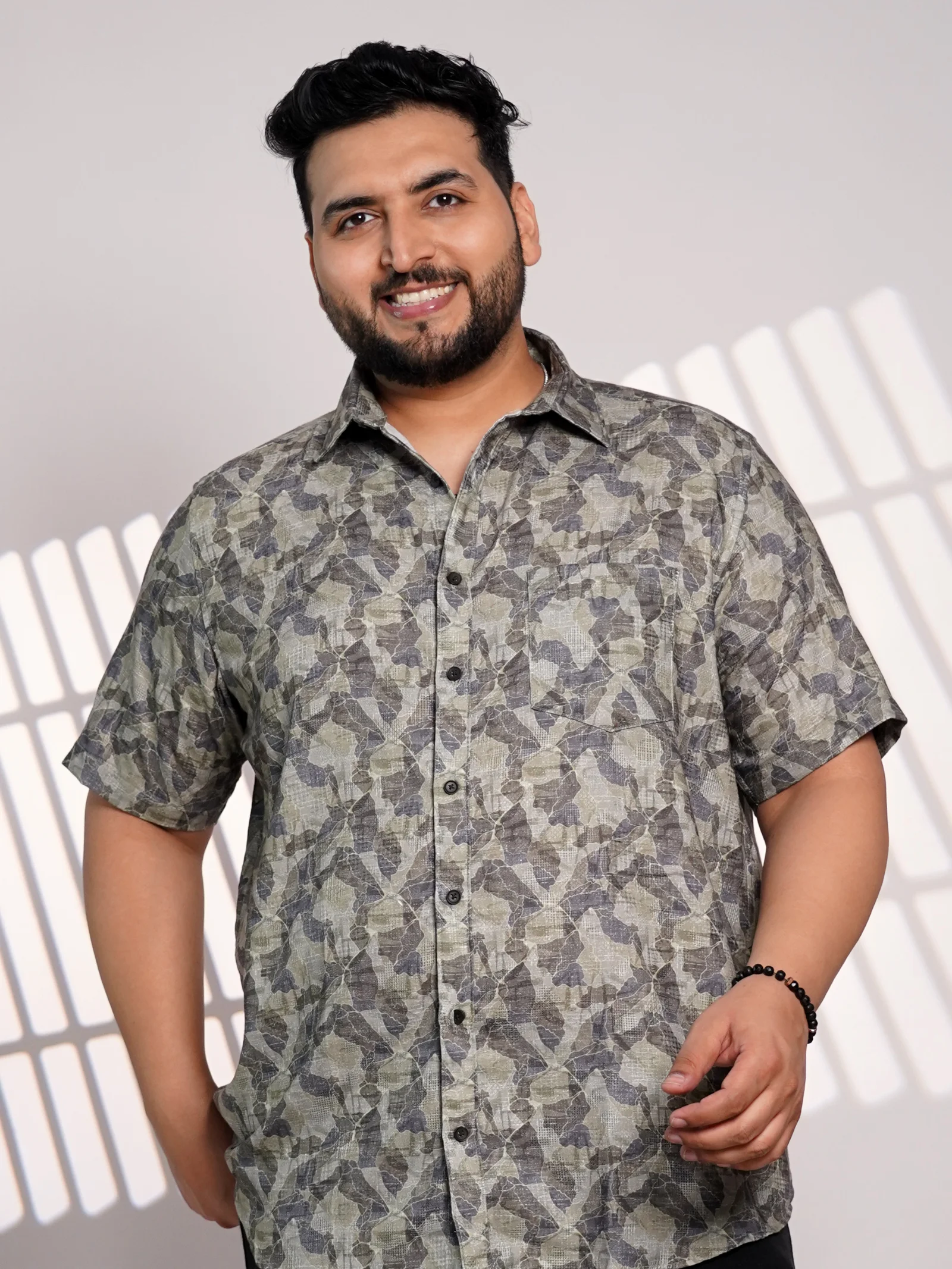 Plus Size Olive Abstract Printed Casual Shirt for Men