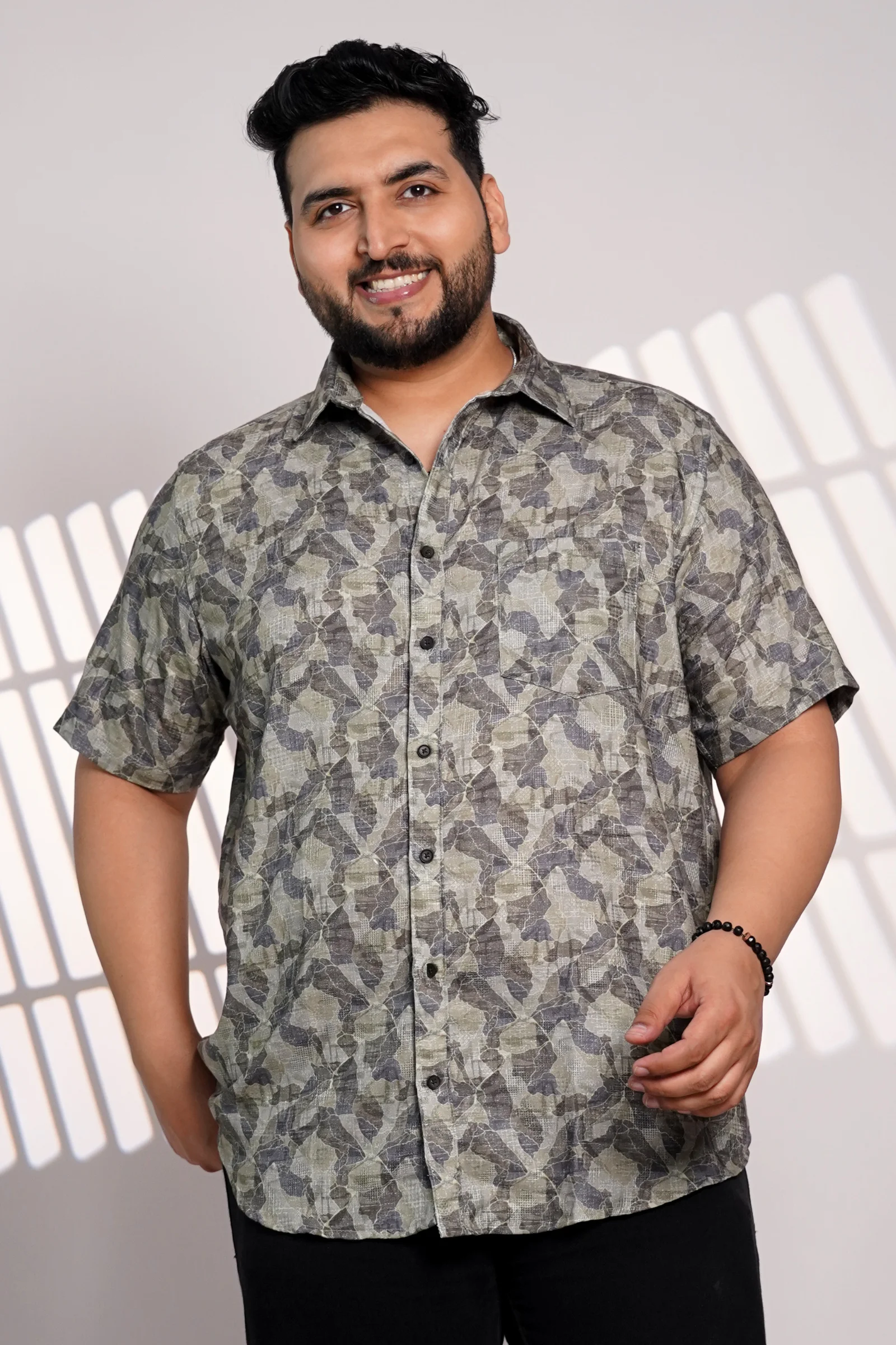 Plus Size Olive Abstract Printed Casual Shirt for Men