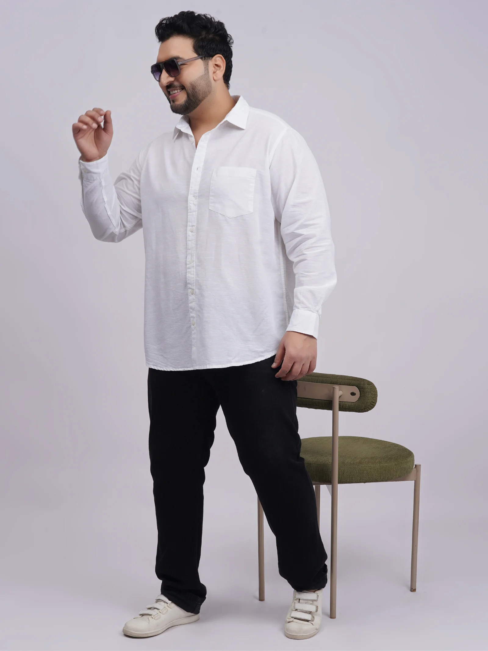 Plus Size White Pinstripe Full Sleeve Formal Shirt for Men