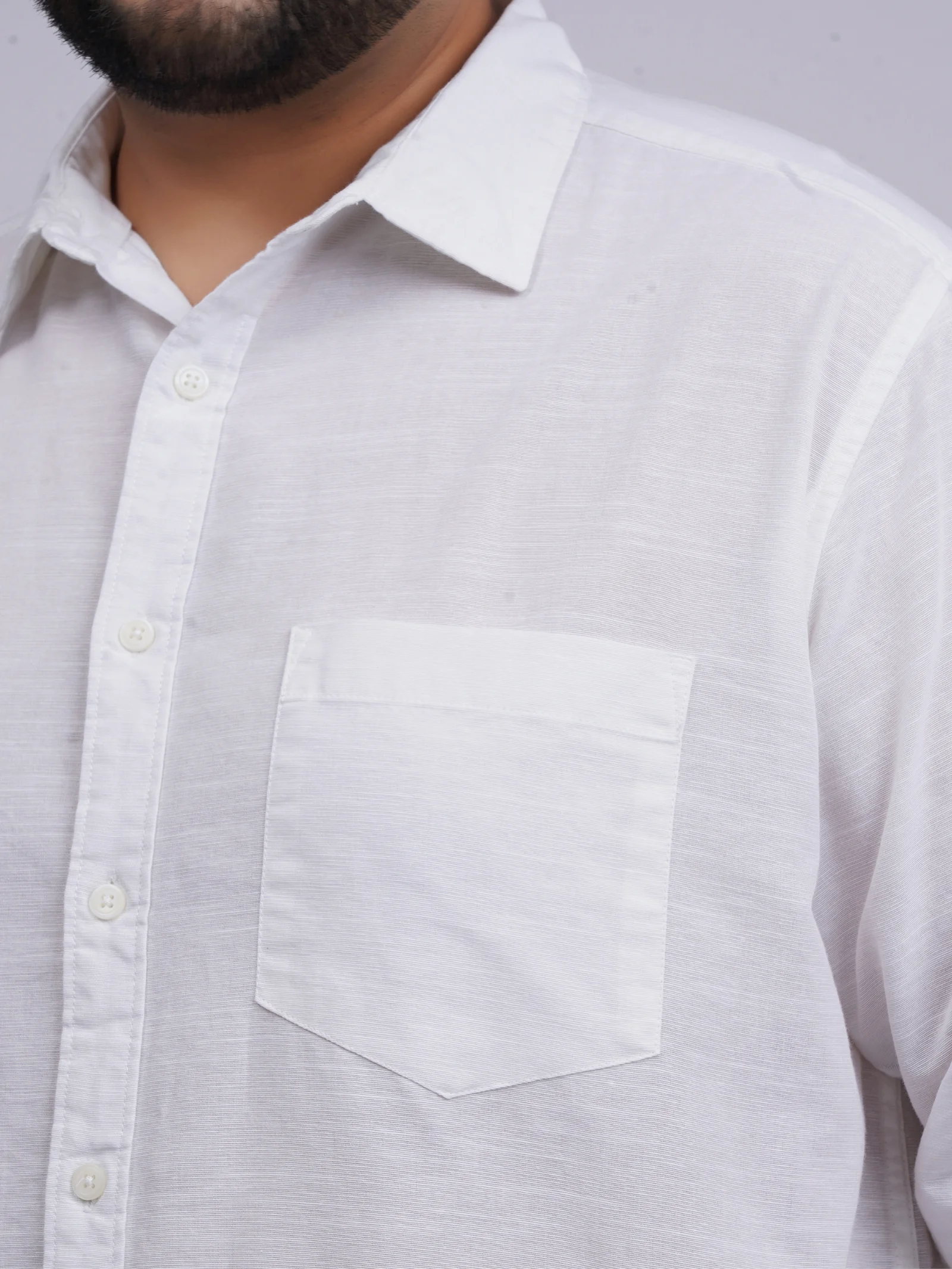 Plus Size White Pinstripe Full Sleeve Formal Shirt for Men