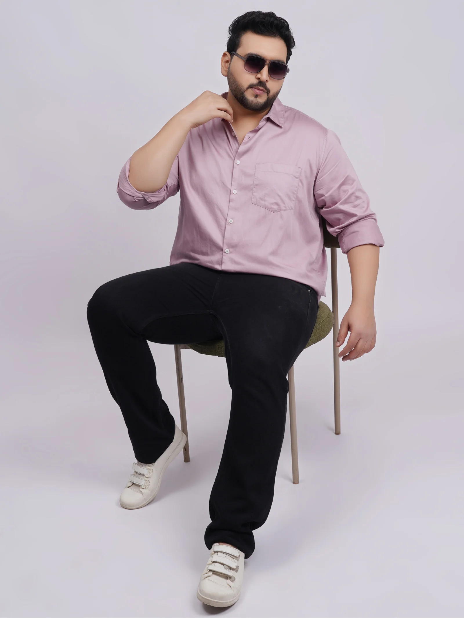 Plus Size Dusty Pink Full Sleeve Casual Shirt for Men