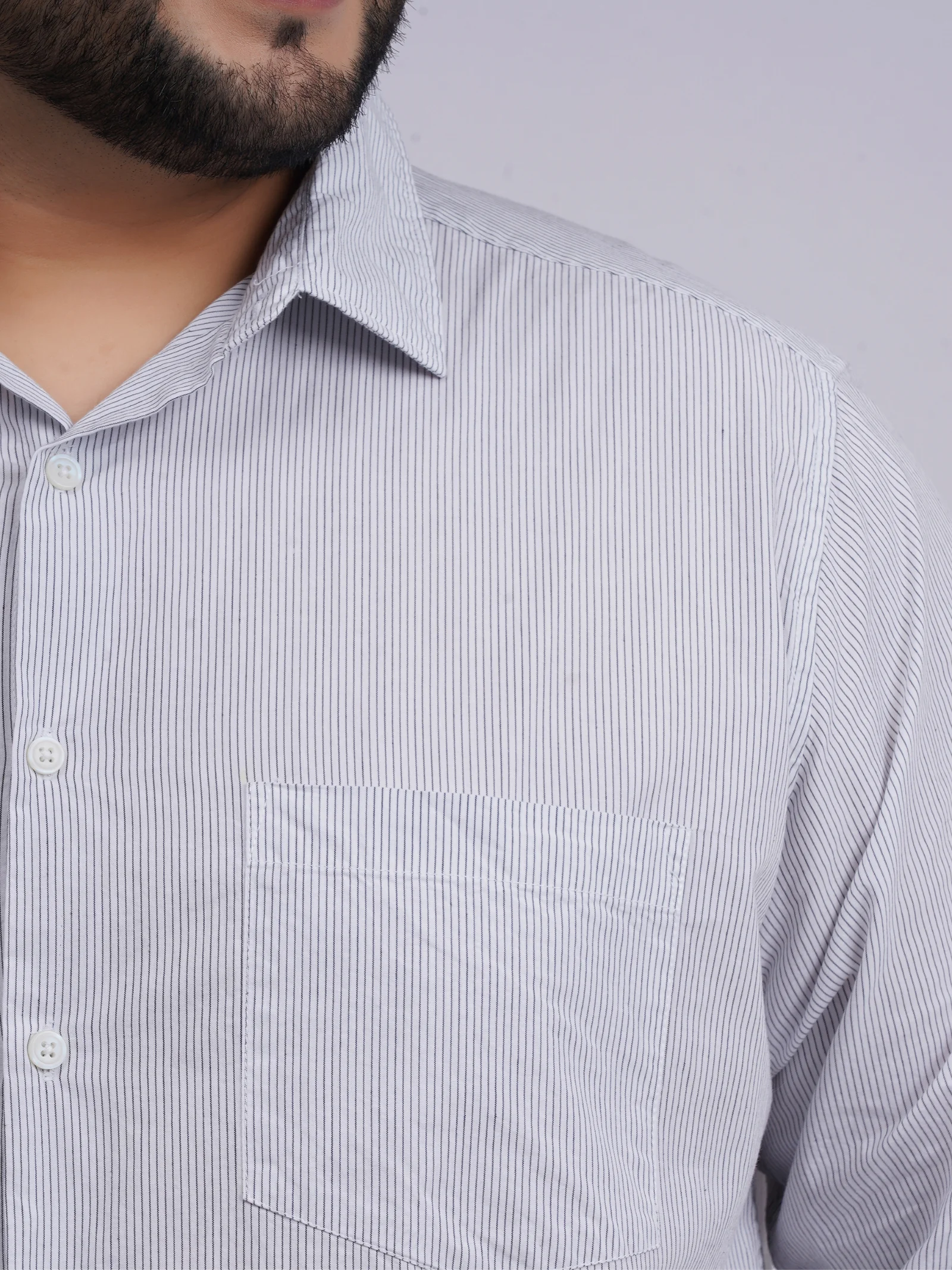 Plus Size White Pinstripe Full Sleeve Formal Shirt for Men