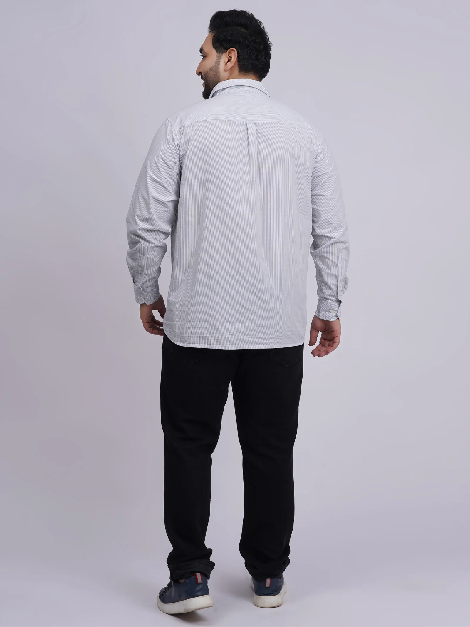 Plus Size White Pinstripe Full Sleeve Formal Shirt for Men - Image 5