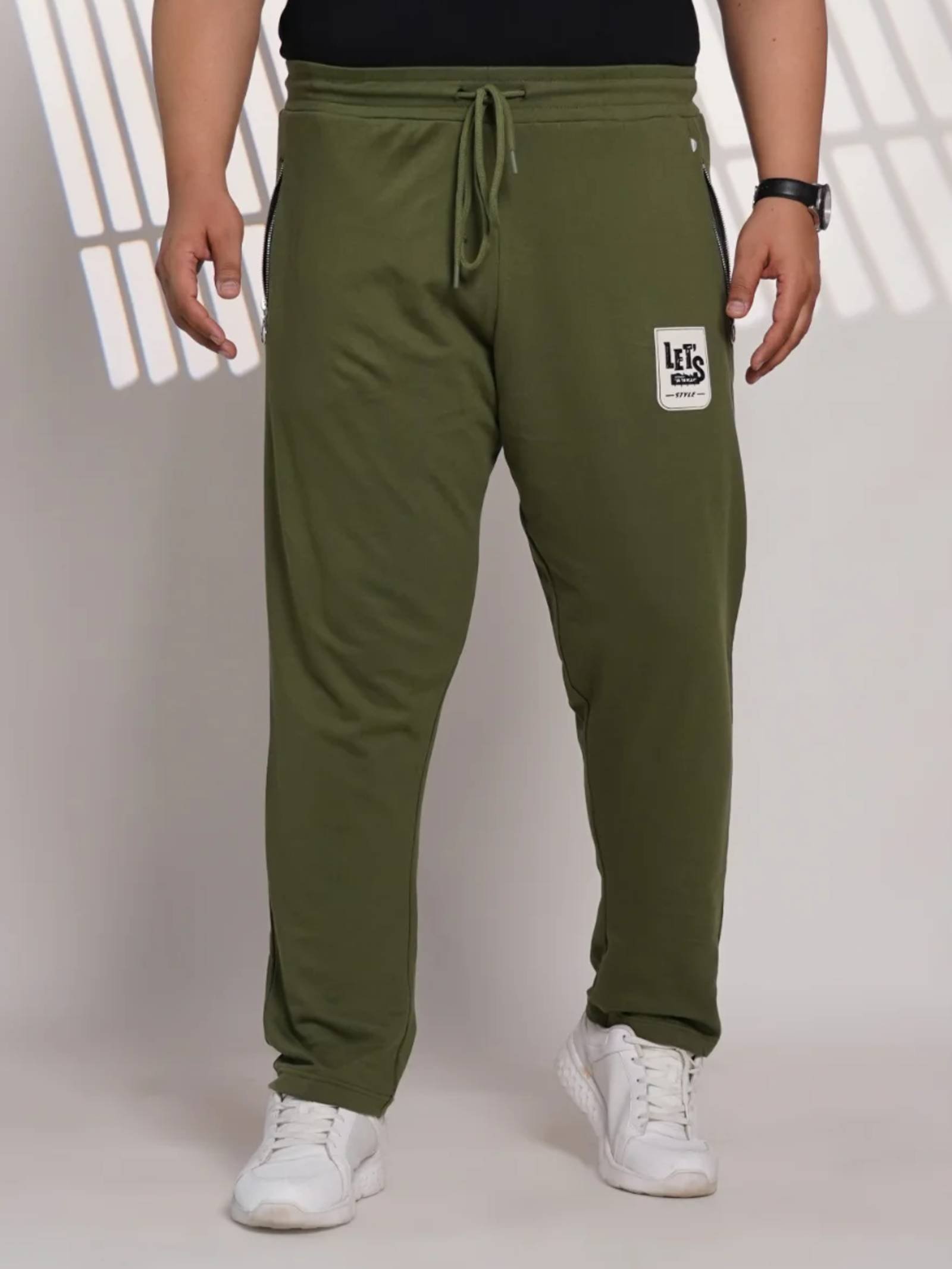 Plus Size Olive Green Cotton Blend Jogger Track Pant for Men