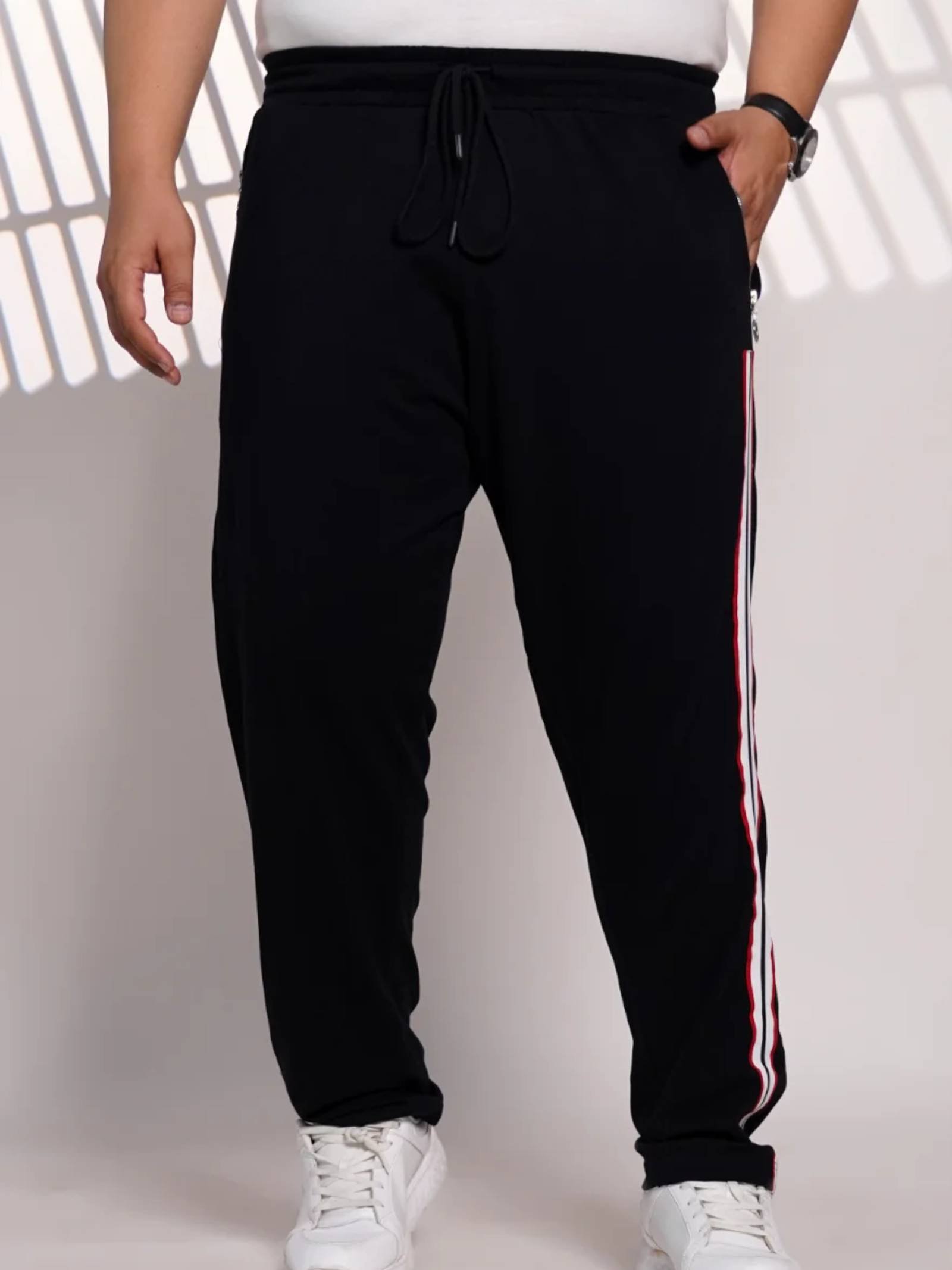 Plus Size Black Side Stripe Jogger Track Pant for Men