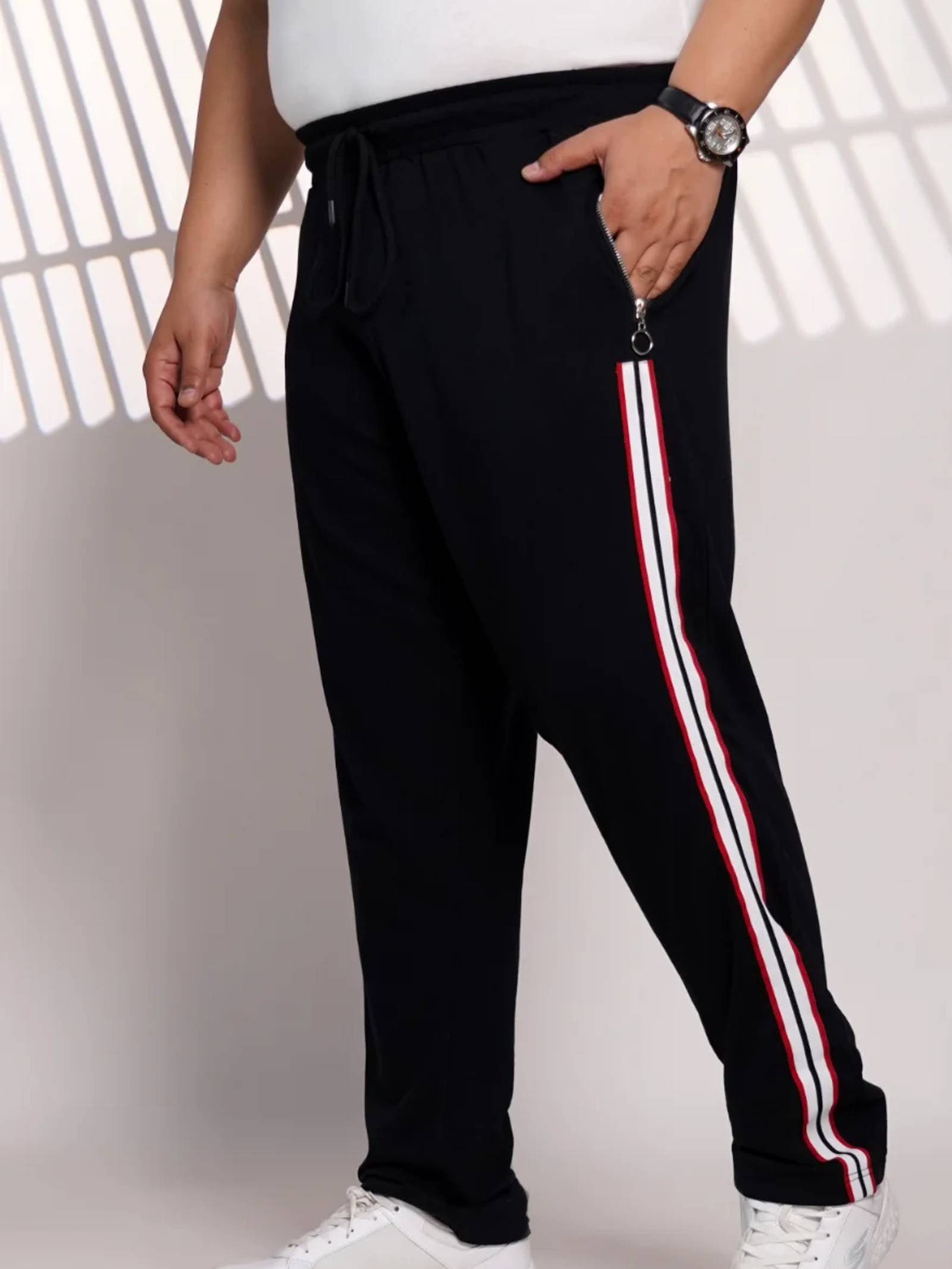 Plus Size Black Side Stripe Jogger Track Pant for Men